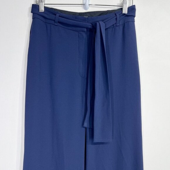 Aritzia Babaton Navy Blue Quillian Front Tie Wide Leg Trouser Pant - Picture 4 of 11